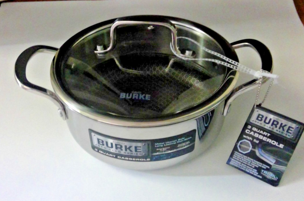 David Burke Geo Clad 3-qt 8" Heavy Stainless Casserole with Lid New oven safe